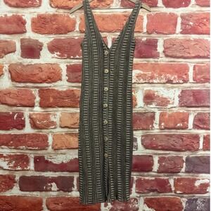 Zara Sweater Dress Women's Small Brown Striped Knit Button Front V Neck Midi